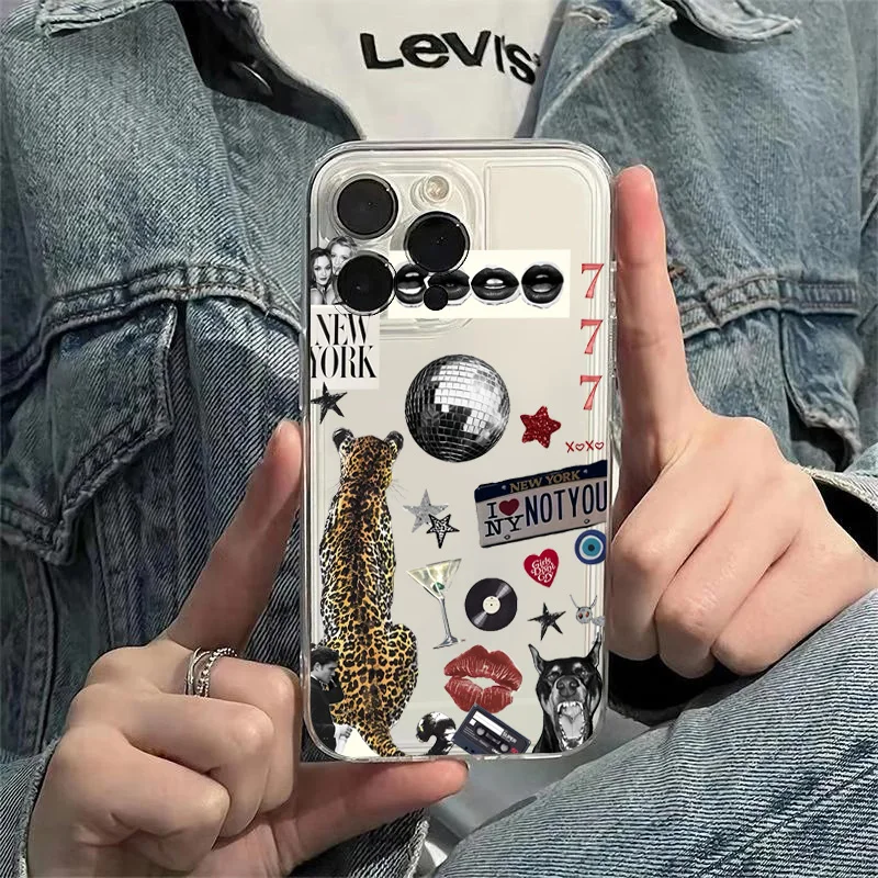 Funda de teléfono transparente de leopardo con bola de discoteca a la moda para iPhone 16 15 14 13 12 11 Pro Max XS X XR 7 8 Plus SE 2022 cubierta de parachoques a prueba de golpes - imagen 3