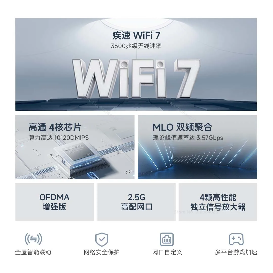 Xiaomi Router BE3600 2,5G WiFi 7 Dual-Band Qualcomm cuatro núcleos aceleración de juegos 3570Mbps Dual WAN LAN repetidor de red de malla - imagen 2