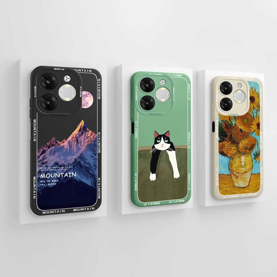 Exquisita funda para itel A80 A06 A50 A50C A05S, funda de teléfono con pintura al óleo, protección completa, funda trasera anticaída de silicona líquida suave - imagen 4