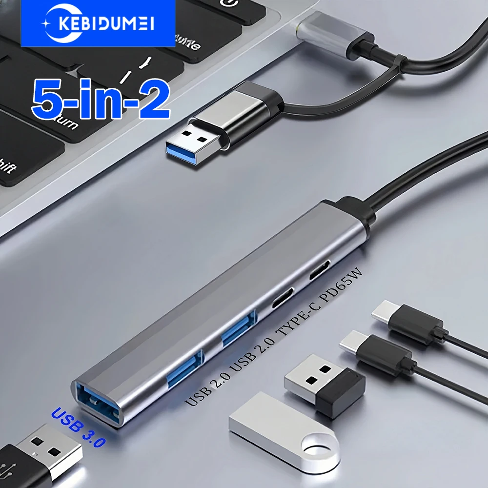 Hubs USB C USB 3,0 HUB USB C estación de acoplamiento tipo C a USB TYPE-C PD 65W adaptador divisor USB OTG para Macbook Pro accesorios de PC