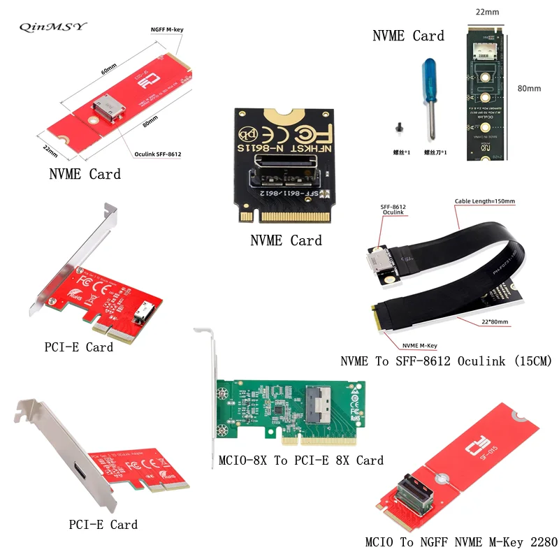 PCI-E 3.0 M.2 M-key a Oculink SFF-8612 SFF-8611 Adaptador de host para PCIe Nvme SSD 2260 2280