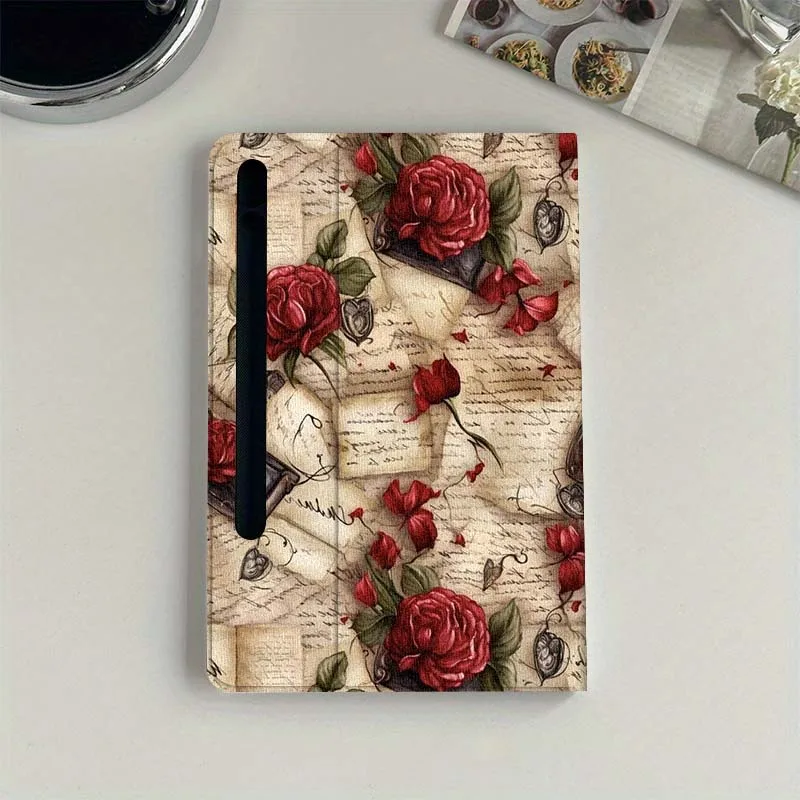 Vintage periódico rosa arte para Samsung Galaxy Tab S7 S8 S9 S10 11 12,4 13,1 FE Plus Lite pulgadas funda para tableta - imagen 2