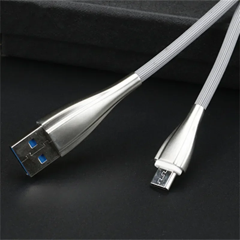 Cable USB tipo C para teléfono móvil, Cable de carga rápida de 2a y 1M, Micro USB, línea de USB-C para Samsung, Huawei con trenza azul, blanco y gris - imagen 4