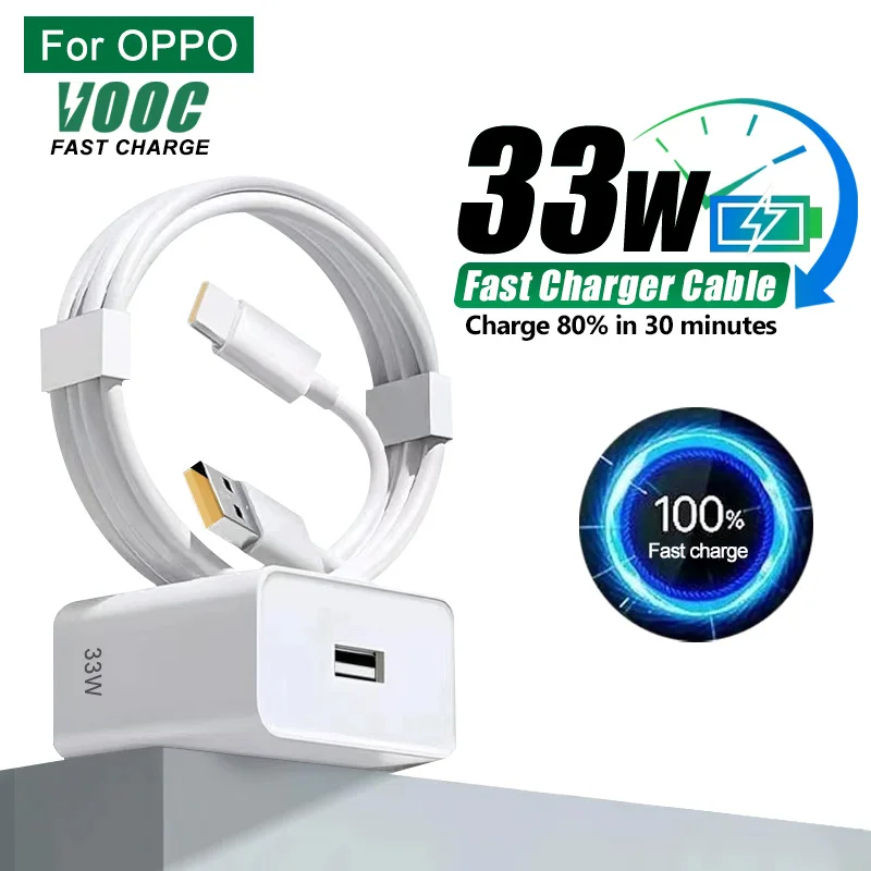 33W Cargador USB de carga rápida SuperVOOC, Cable USB tipo C de para for OPPO Reno 12 Pro Find X8 Pro A96 A97 A95, for Samsung for Xiaomi for Redmi for Poco