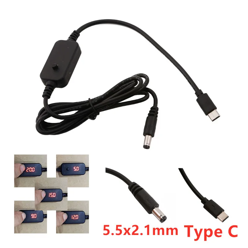 Cable de alimentación de voltaje ajustable con pantalla Led, fuente de alimentación de aumento con USB C PD tipo C a 5V, 9V, 12V, 20V, 5,5x2,1mm, 2,5mm, 3,5mm, 4,0mm - imagen 2
