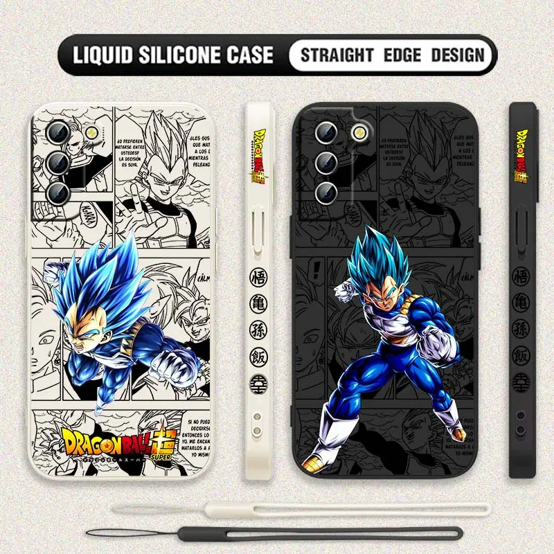 D-Dragon Ball Comic Vegeta para Samsung Galaxy S25 S24 S23 S22 S21 S10 FE Plus Ultra 5G cubierta de la caja del teléfono de la cuerda izquierda líquida