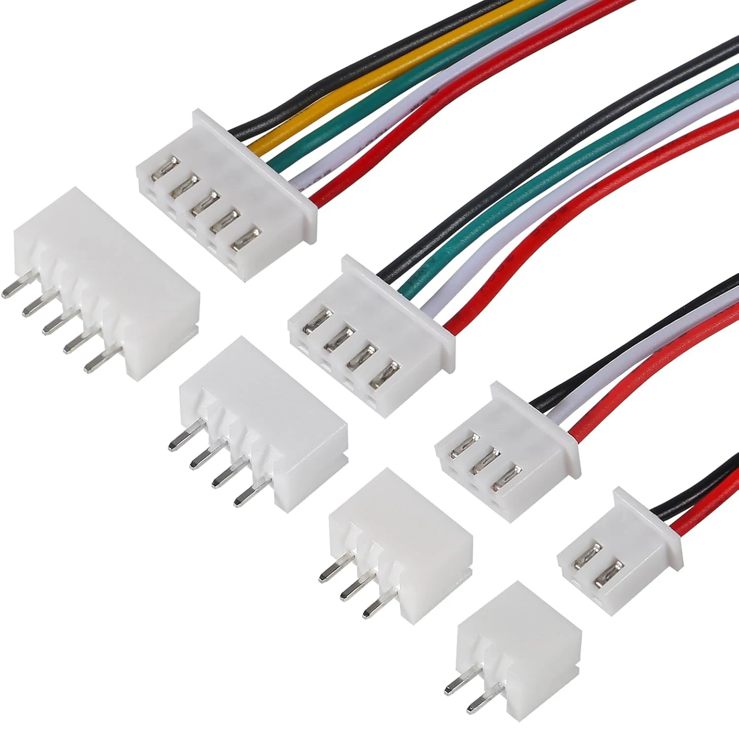40 pares de conectores JST XH2.54 conectores de Cable 2 pines 3 pines 4 pines 5 pines XH 2,54mm Kit de conectores de paso XH 2,54mm paso de 2,54mm