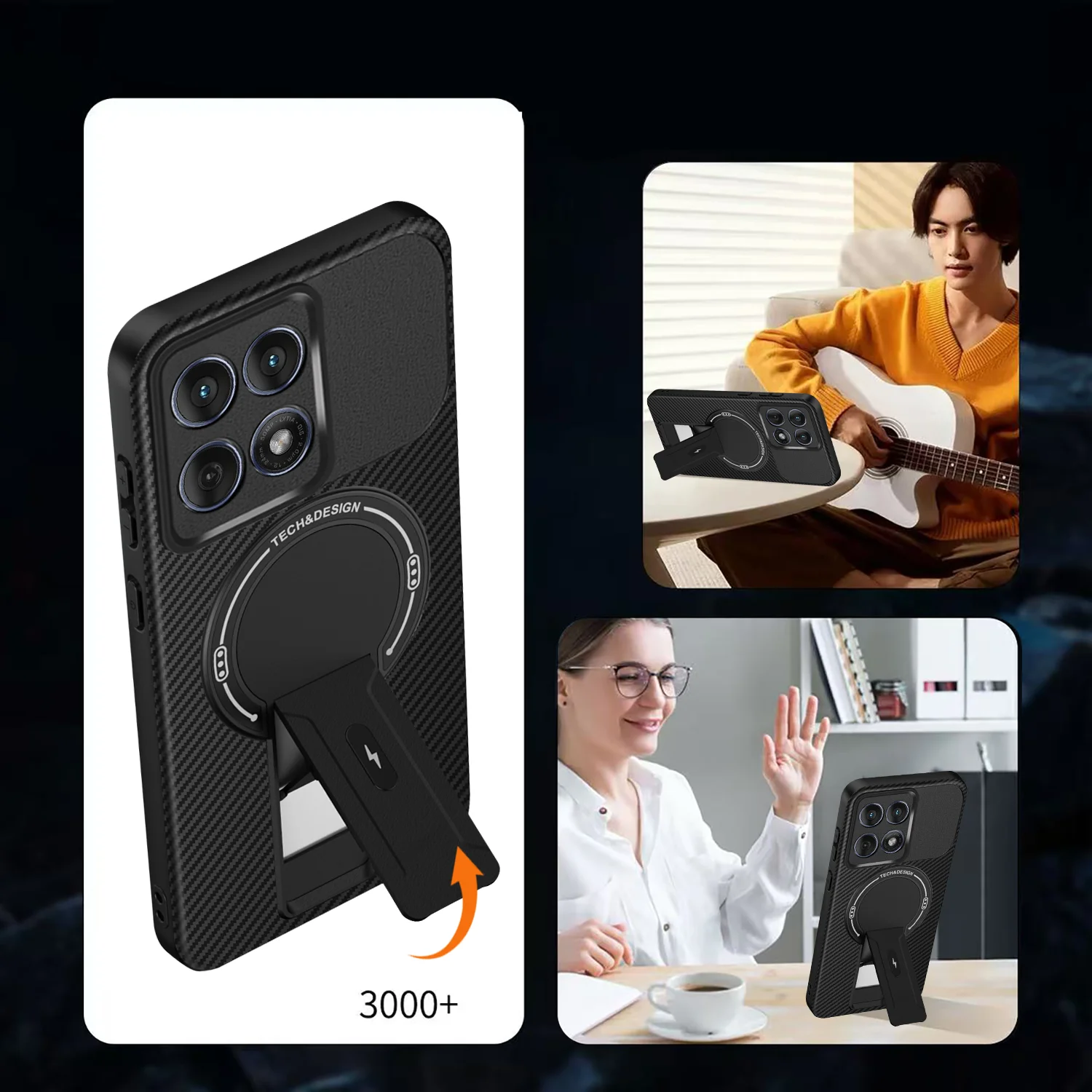 Funda magnética para Moto Edge 60 50 Fusion, soporte con patrón de fibra de carbono, cubierta de protección contra caídas militar para Motorola Edge60 Pro - imagen 2