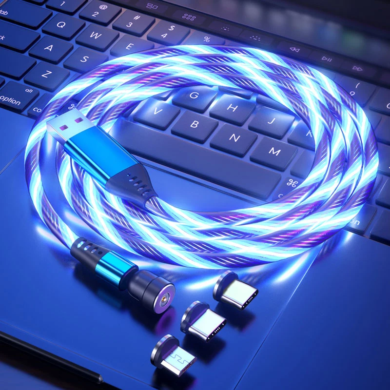 Cable magnético luminoso giratorio 540 LED 1M 2M Cable de carga Micro USB tipo C para Samsung S20 Xiaomi iPhone 13 12 Huawei P50 - imagen 2