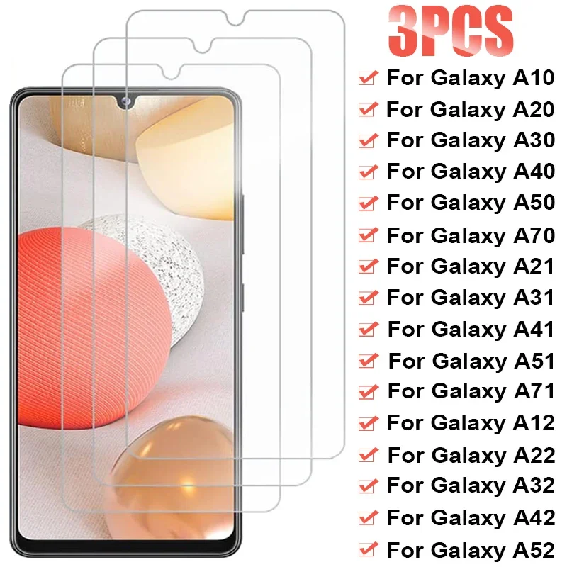 3 uds vidrio templado para Samsung Galaxy A50 A70 A40 A20E A30S A21S A31 A51 A71 Protector de pantalla para Samsung A12 A52 A02S A32 A22