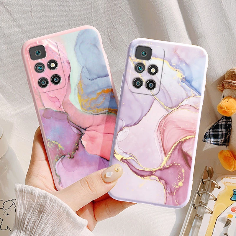 Funda de teléfono con diseño de mármol para Redmi 10, Funda protectora para Redmi 10, Funda de silicona suave de mármol dorado rosa para Xiaomi Redmi 10 - imagen 2