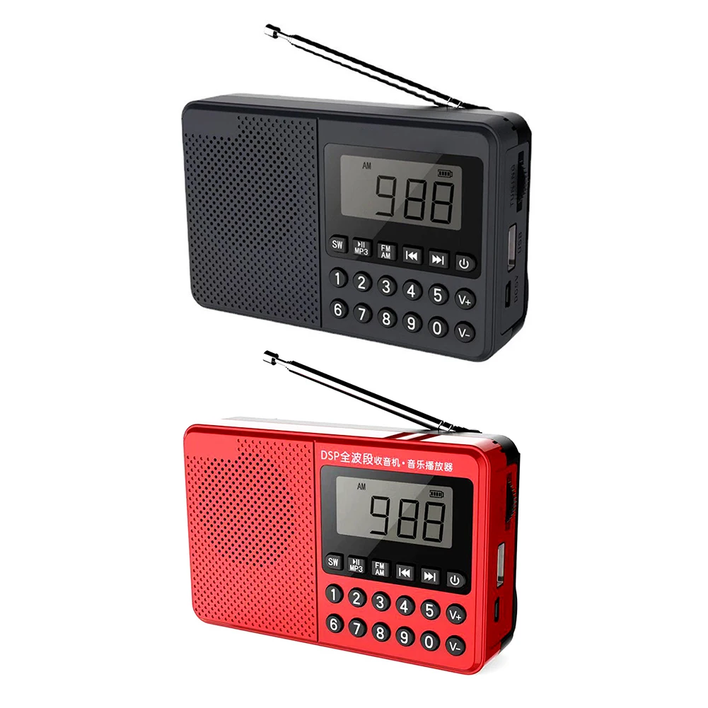 Reproductor MP3 portátil de banda completa, Radio FM/AM/SW, antena Dual, pantalla Digital LED, 2,1 canales, compatible con memoria USB/tarjeta TF