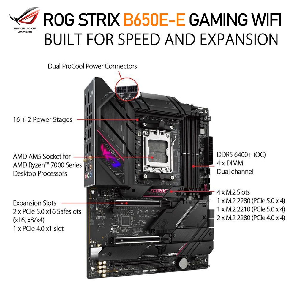 ASUS-placa base B650 Am5 + R7 7800X 3D Ryzen CPU Suit Ram + Renegade DDR5 6000MHz 32GB RGB + ROG STRIX B650E-E GAMING WIFI, nuevo - imagen 3