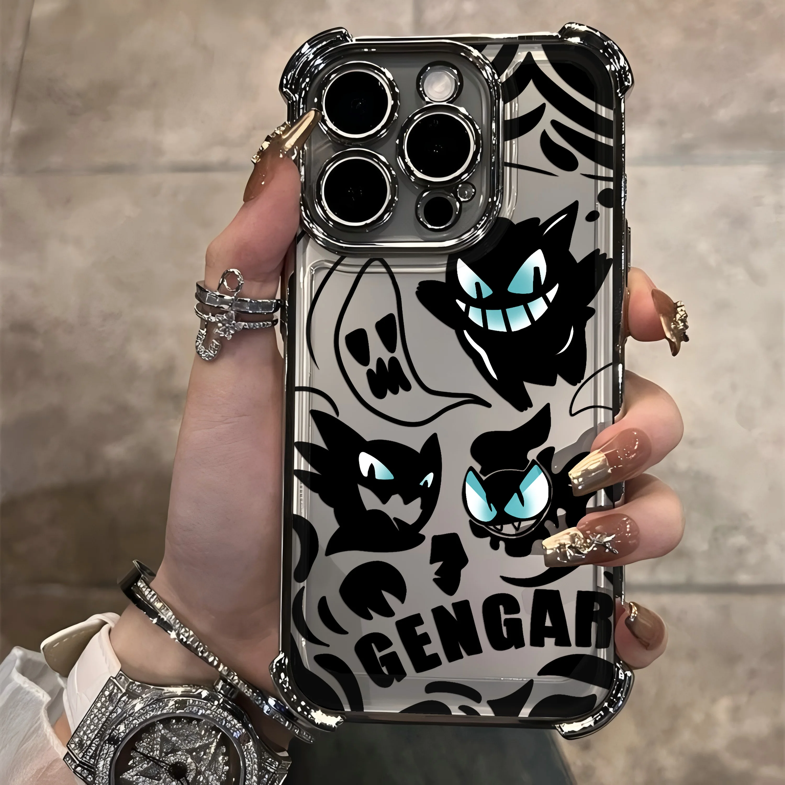 Anime Charmanders Gengars funda chapada en caliente para IPhone 16 15 14 13 12 11 Pro Max X XR XSMax 7 8 Plus cubierta anticaída a prueba de golpes - imagen 5