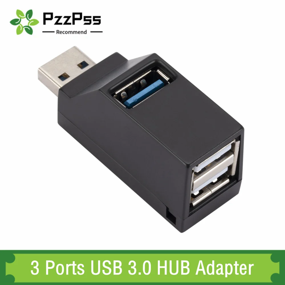 PzzPss-extensor de concentrador USB 3,0 de alta velocidad, 3 puertos, divisor giratorio, adaptador USB 2,0 para ordenador, PC, portátil, Mac, Mini Accesorios