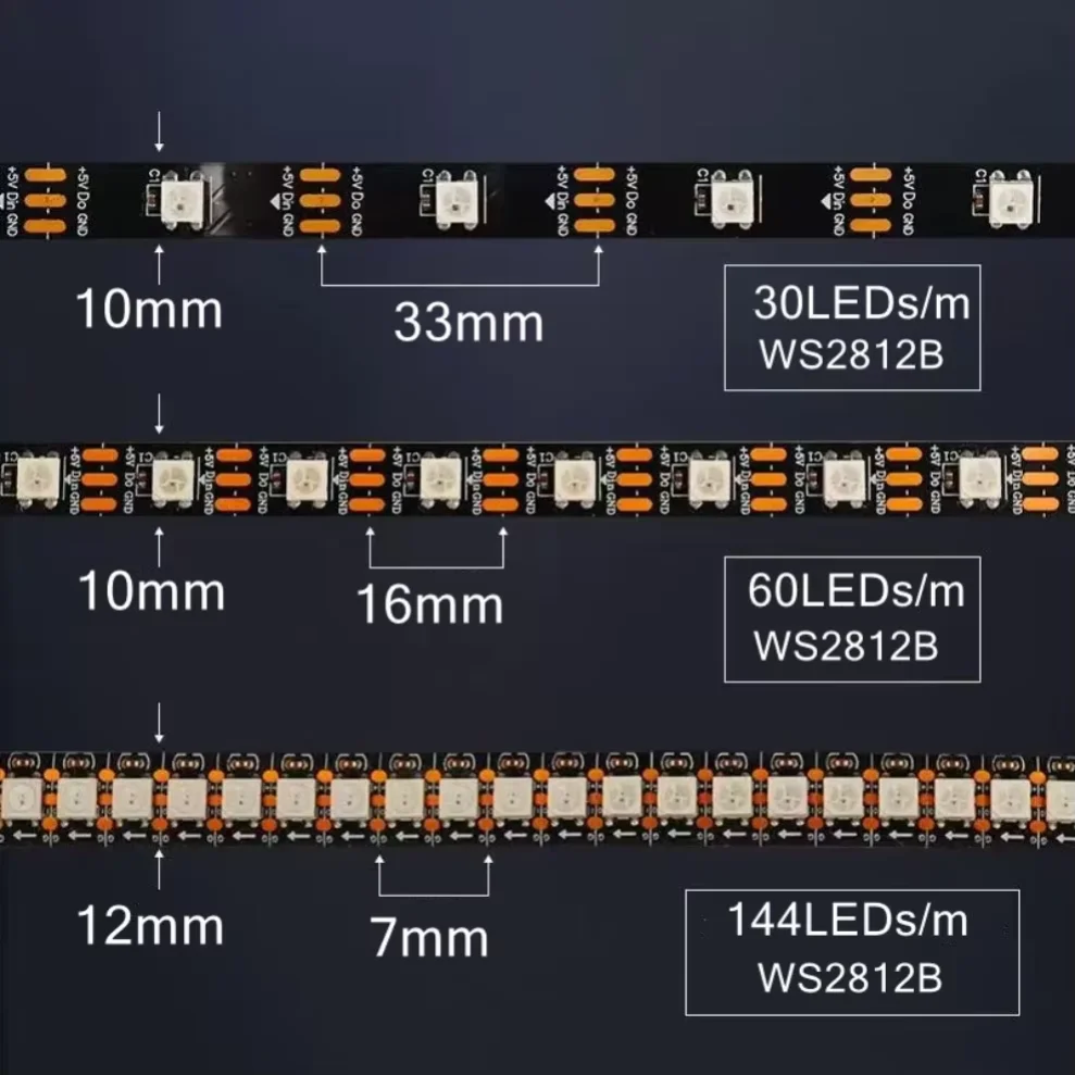 Tira de luces LED RGB IC inteligente WS2812B WS2812 IC direccionable individualmente 30/60/144 píxeles/LEDs/m DC5V 5050 RGB cinta de luz IP30/IP65/IP67 - imagen 2