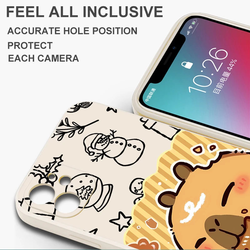 Funda blanda para Apple iPhone 11 12 13 Pro Max 16 14 15 Plus XS 17 Air 16e XR 7 8 lindo capibara navideño - imagen 2