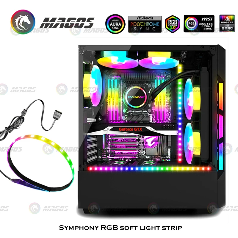 COOLMOON-tira de luz LED magnética Flexible, 40cm, RGB, 5V, ARGB, M/B, chasis de sincronización, decoración para caja de PC, gabinete DIY para jugadores - imagen 5