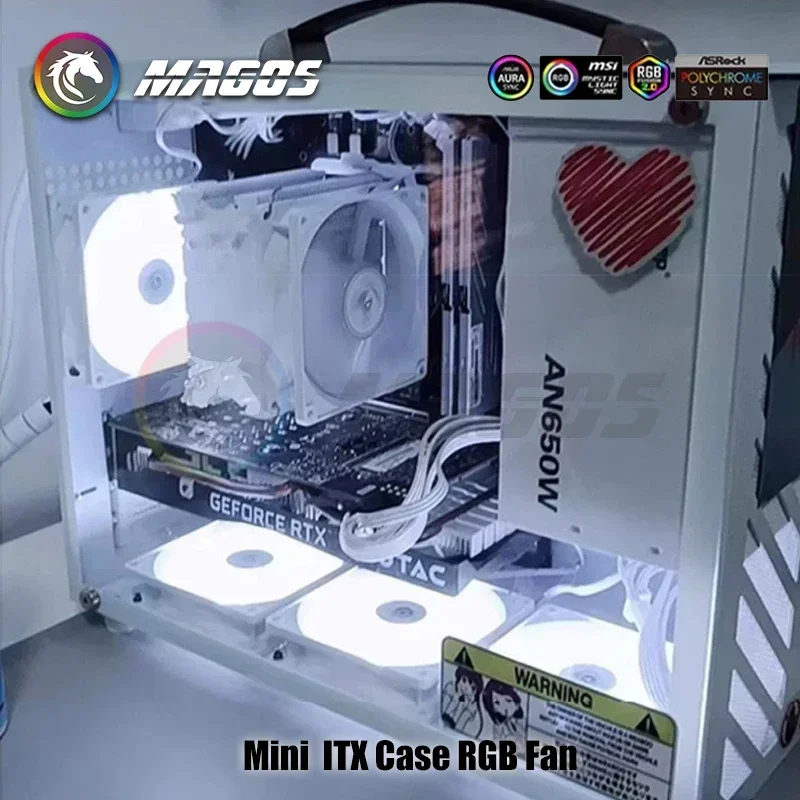 Mini ventilador con cubierta ITX ARGB 8/9cm compatible con ventilador de radiador de refrigeración por agua/aire 8025 9025 enfriador de CPU MOBO 5V SYNC, negro/blanco