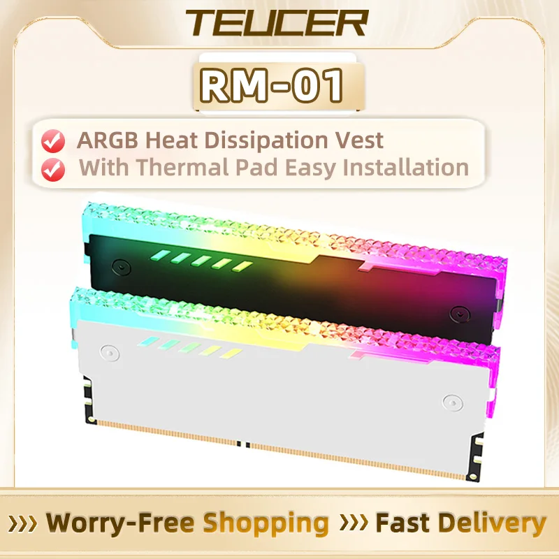 Disipador de calor de refrigeración de memoria de aluminio TEUCER ARGB con almohadilla conductora térmica para PC DDR2/DDR3/DDR4/DDR5 Kit de refrigeración de RAM de escritorio