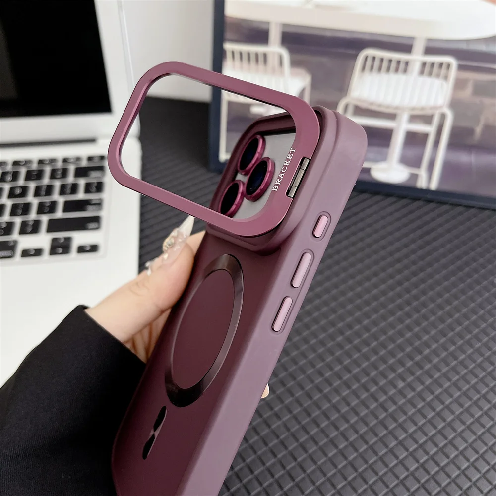 Funda de teléfono magnética con soporte para cámara de película de lente de lujo para iPhone 17 16 15 14 13 13 12 11 Pro Max Air Plus esmerilado para cubierta Magsafe - imagen 5