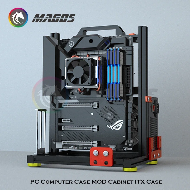 Gabinete para jugadores de PC de tipo abierto, estante personalizado ITX para escritorio, refrigeración por agua, MATX, aleación de aluminio, soporte creativo, tarjeta de vídeo Vertical - imagen 5