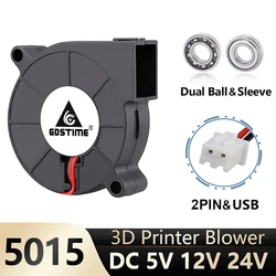 Gdstime Ventilador 50mm 5015 para Impresora 3D – DC 5V/12V/24V Centrífugo