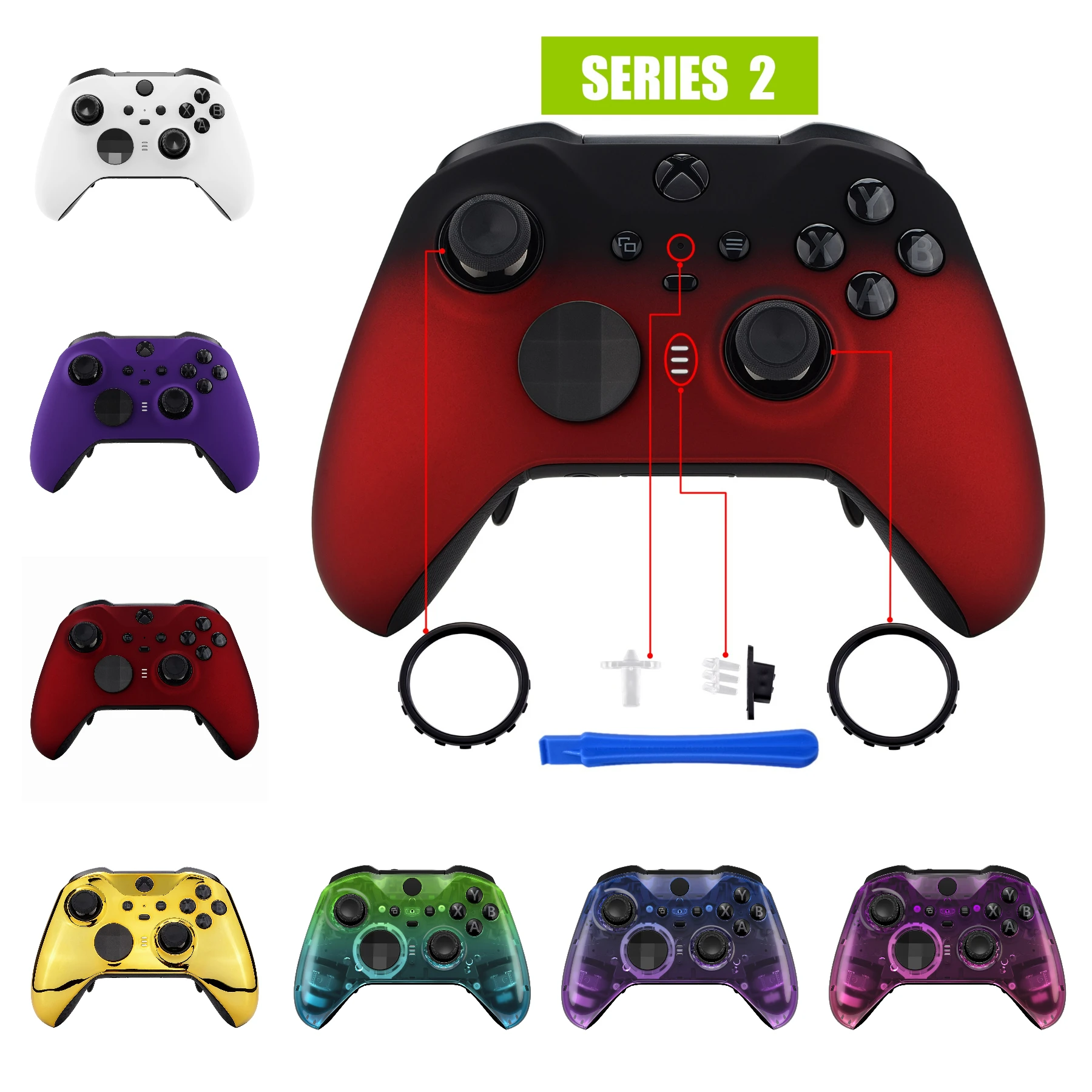 eXtremeRate Kit de reemplazo de carcasa frontal de placa frontal para controlador Xbox One Elite Series 2 modelo 1797 - Rojo escarlata