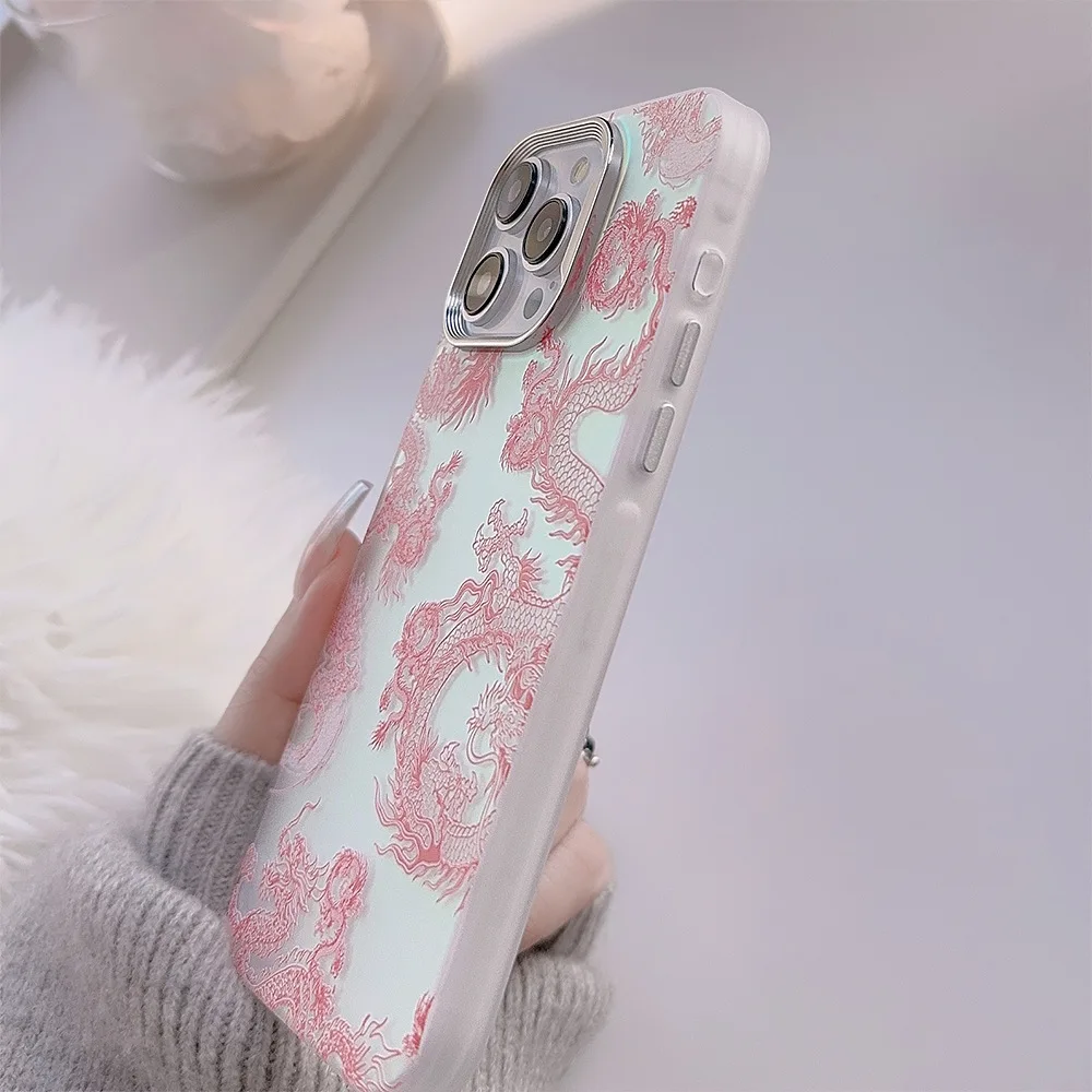 Funda de teléfono con dragón chino rosa para iPhone 16, 15, 14, 11, 13, 12 Pro Max Plus, funda de teléfono con purpurina y bestia mítica - imagen 4
