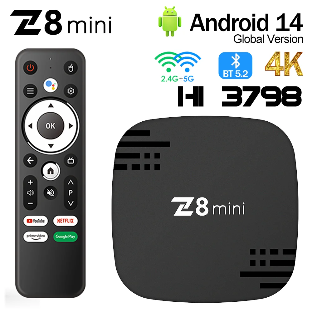 ATV Z8mini TV Box Quad Core AndroidTV Android14 BT 2GB 8GB 2,4G/5G WiFi Dual 4K HD reproductor multimedia decodificador inteligente