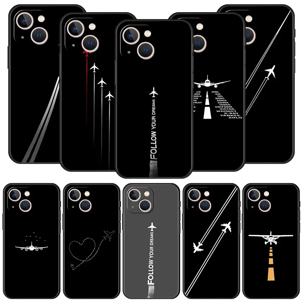Funda de teléfono con patrón de avión Premium para iPhone 16 13 15 14 12 11 Pro MAX XR X SE XS 7 8 Plus, funda suave de TPU