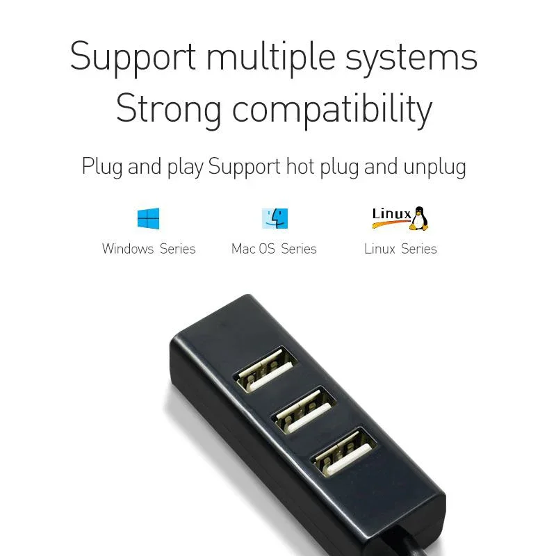 Mini adaptador de concentrador USB 2,0 de 4 puertos, concentrador de puertos USB de alta velocidad, negro, para PC, Accesorios de ordenador - imagen 5