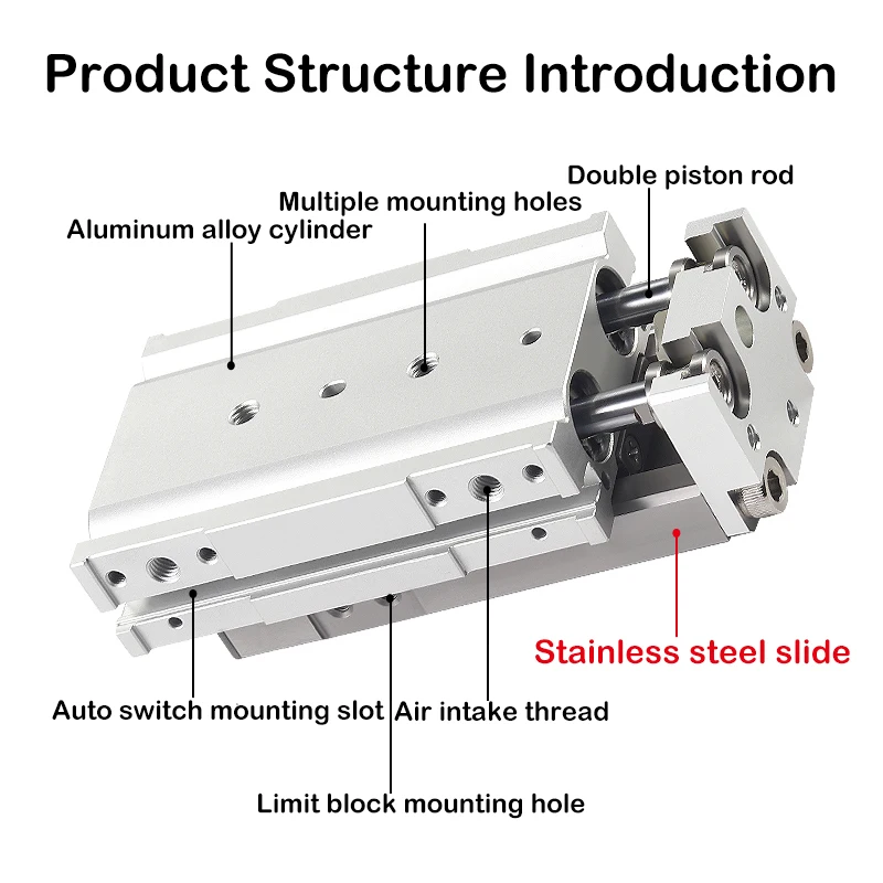 LCG6 8 12-10 20 30 40 50 75 100 mm de carrera Mesa deslizante de doble efecto Cilindro lineal neumático de aire - imagen 4