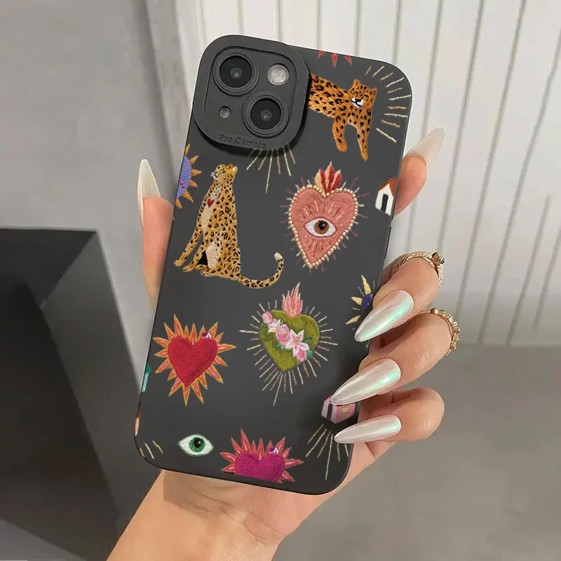 Para iPhone 16 Pro funda Floral ojos de leopardo funda de teléfono de silicona para iPhone 17 16E 11 12 13 14 15 Pro Max XS XR 7 8 Plus SE2 cubierta