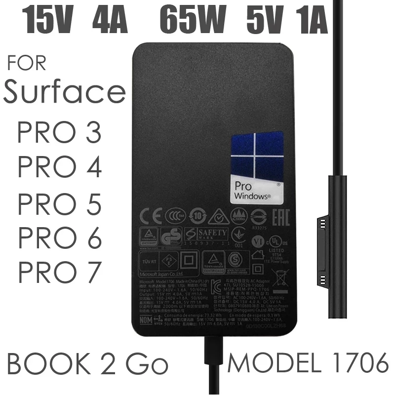 Cargador Microsoft Surface 65W – Compatible Pro, Laptop, Book y Go