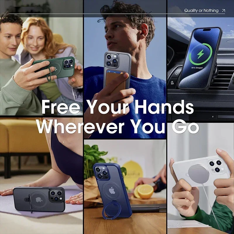 Funda magnética mate con soporte de anillo de Metal para Magsafe IPhone 15 14 13 12 11 Pro Max Plus IPhone13 con Protector de lente Mac cubierta segura - imagen 3