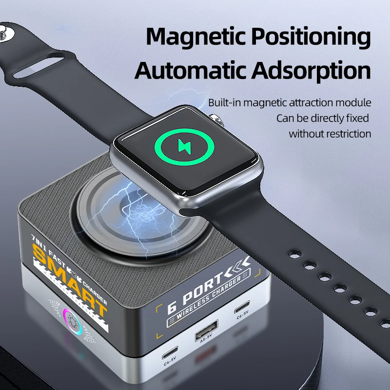 Estación de carga USB carga inalámbrica 80W PD PPS cargador rápido para portátil tableta iPhone 15 16 Samsung - imagen 4