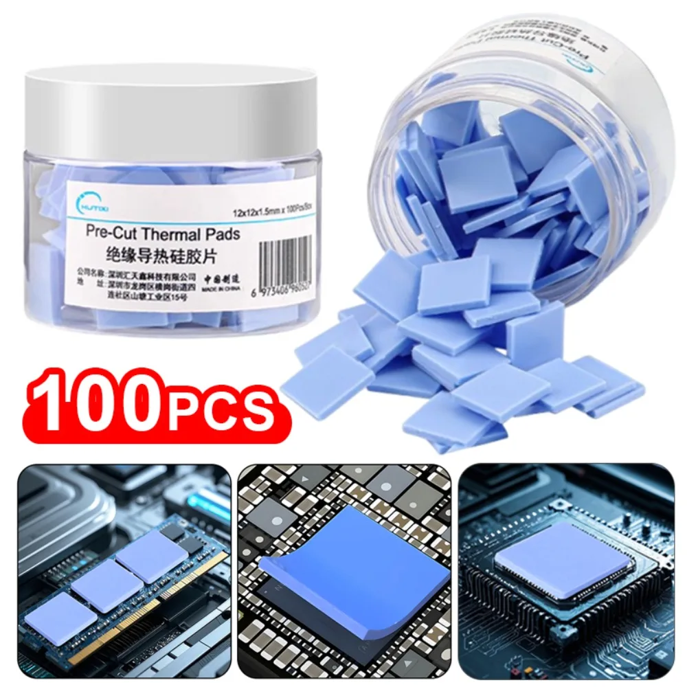 1 caja de 100 Uds. Hoja de silicona suave con aislamiento térmico, resistencia a altas temperaturas, placa base CPU IC GPU, reparación, esteras precortadas