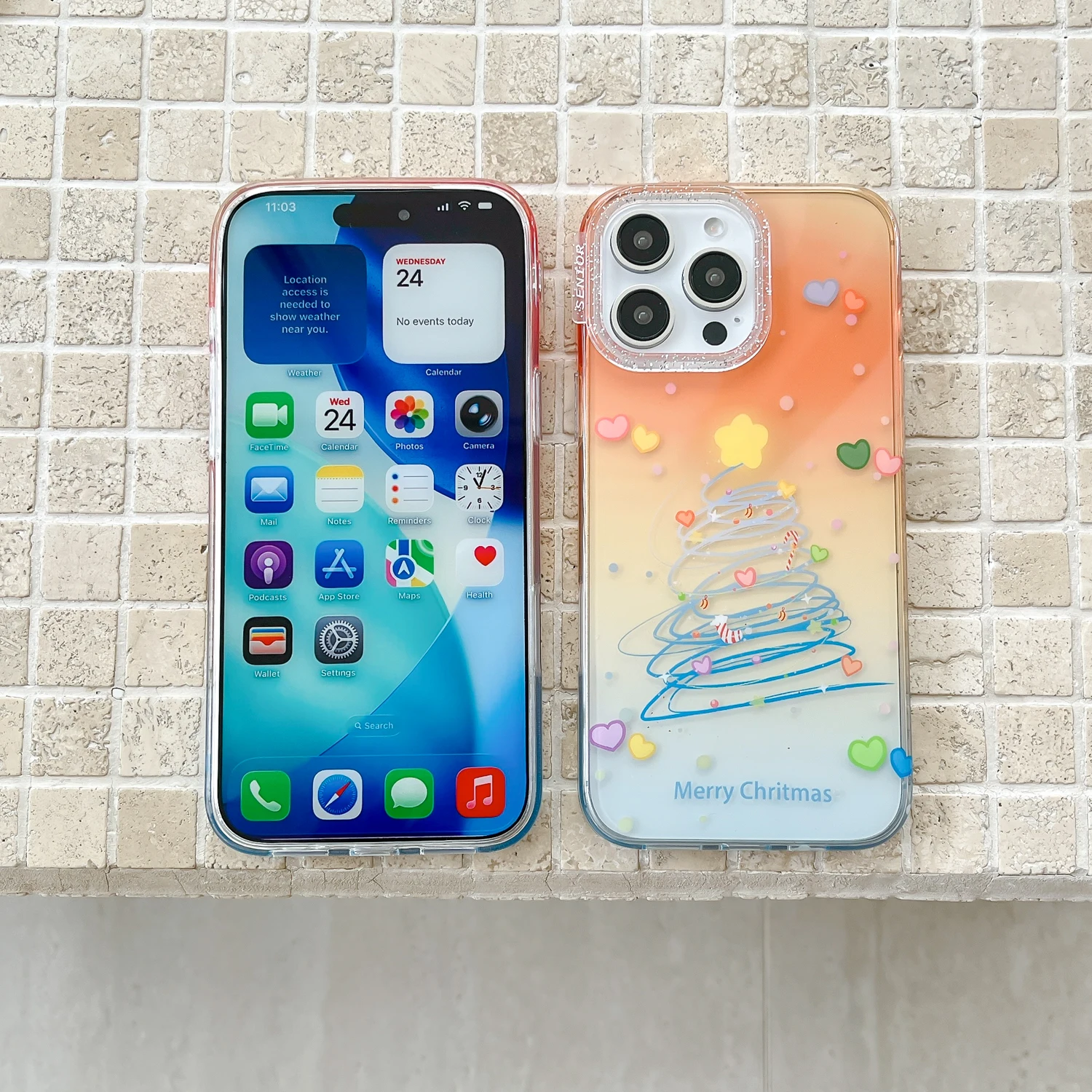 IMD moda corazón línea arte árbol de Navidad patrón teléfono caso para iPhone 14 15 16 17 Pro Max chica a prueba de golpes suave contraportada - imagen 4
