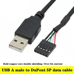 Cable USB macho único de 30cm, placa base, Cable USB a USB, DuPont, 5 pines hembra, espaciado de 2,54mm a USB A macho, Cable adaptador de datos