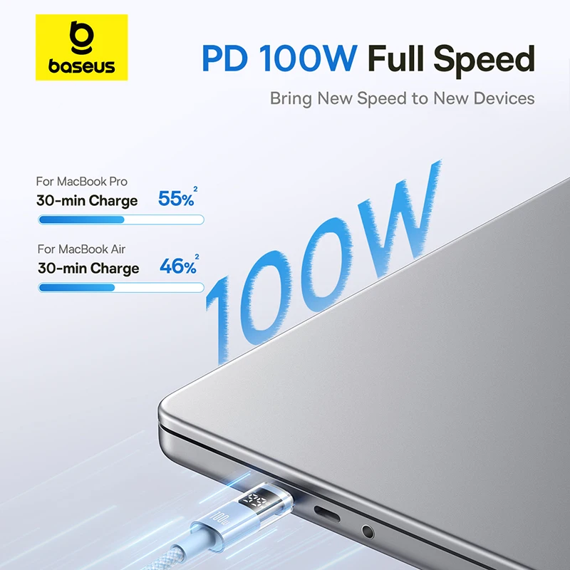 Baseus 100W Cable USB C pantalla LED para iPhone 17 16 15 Pro Max Cable USB tipo C para Macbook pro Cable de carga rápida para Xiaomi - imagen 3