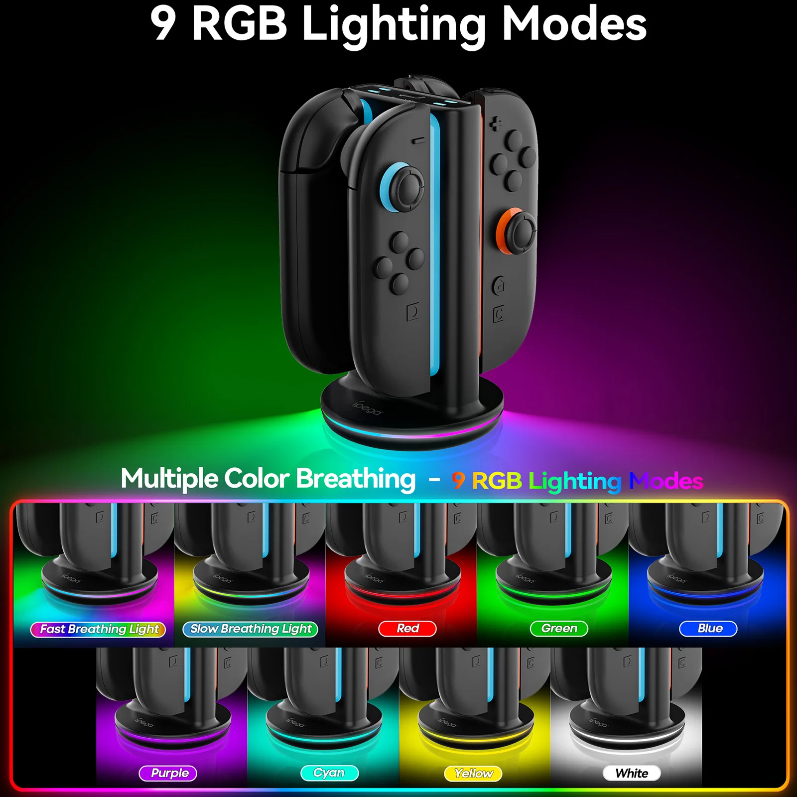 Cargador de controlador Switch 2 para Joy-pad 2 base de carga con 9 modos de luz para estación de carga Switch 2 para N-S 2 con cable USB - imagen 5