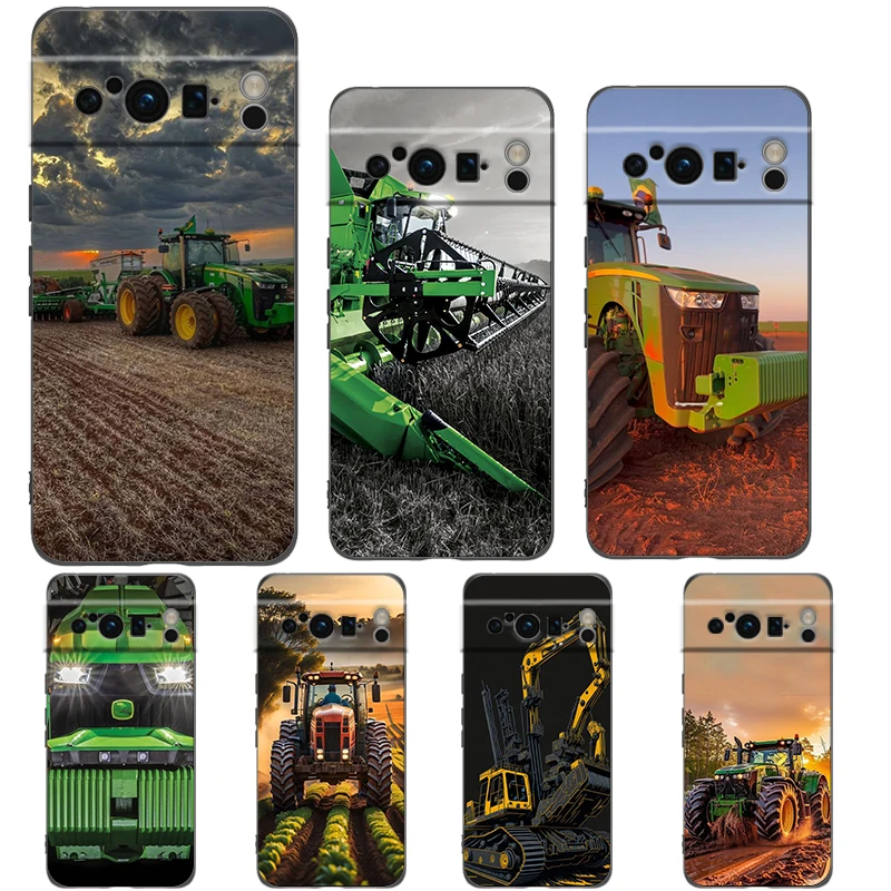 Funda de teléfono para Tractor de vehículos agrícolas, funda negra de silicona a prueba de golpes para Google pixel 9 8 7 6 Pro 8A 6A 7A 5G