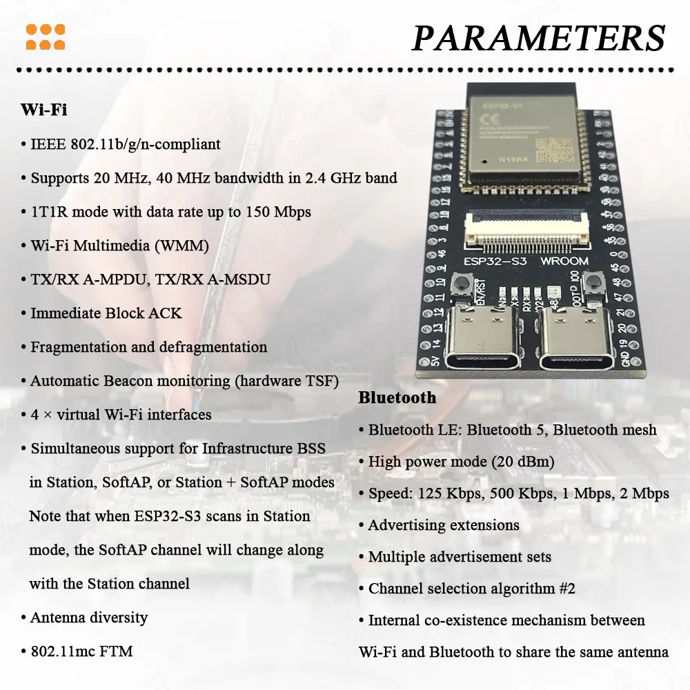 Placa de desarrollo de cámara ESP32 S3 N16R8, módulo de cámara 2,4G Wifi BT para OV2640 OV5640 8MB PSRAM 16MB FLASH ESP32-S3 WROOM N16R8 - imagen 5