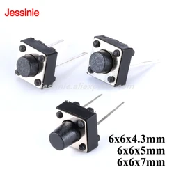 100 uds/20 piezas Uds 6x6x4,3 6x6x5 6x6x7MM interruptor de botón táctil Micro táctil tipo Horizontal de dos pines 4,3mm 5mm 7mm
