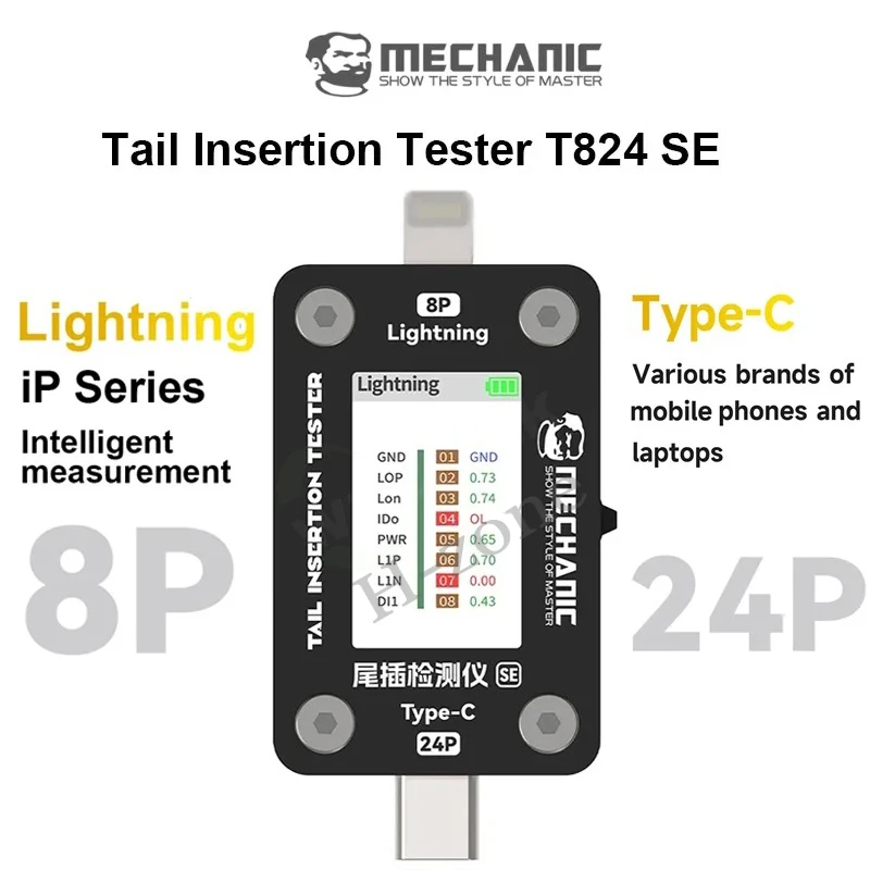 Mechanic T824 SE enchufe trasero de teléfono móvil, prueba sin desmontaje, alta precisión para instrumento de detección de fallas Lightning/Tipo C - imagen 2