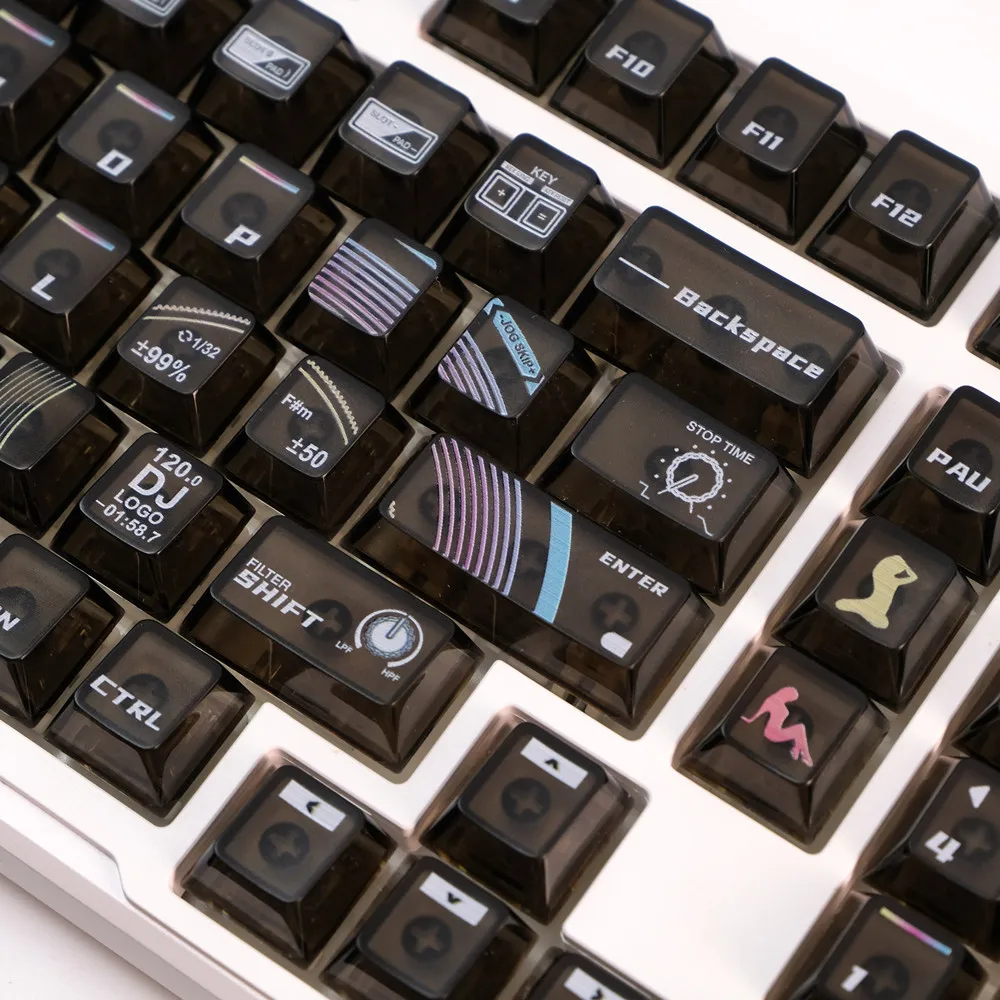 2 juegos de teclas de DJ, teclas transparentes negras de 160 + 114 teclas, perfil de cereza, Material PBT, teclas para teclado mecánico - imagen 5