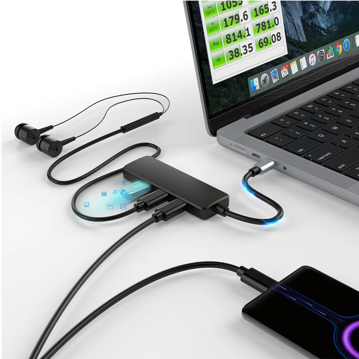 UTHAI TZ04 Uno a cuatro TYPE-C 4K HD HDMI con PD 100W Carga USB 3.0 Transferencia de datos Expansión Dock HUB - imagen 3