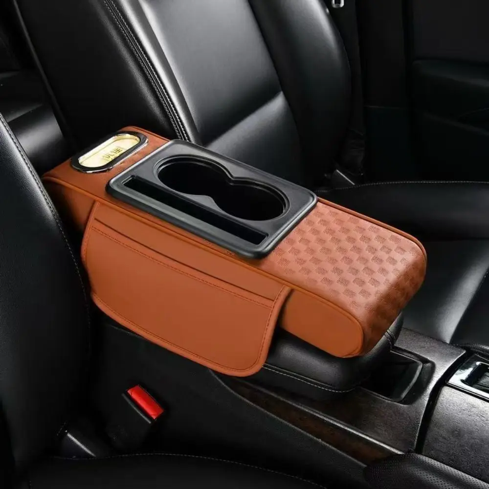 Cojín para reposabrazos de consola central portátil, multifuncional, con portavasos, caja de pañuelos, reposabrazos de coche, almohada de cuero PU - imagen 2