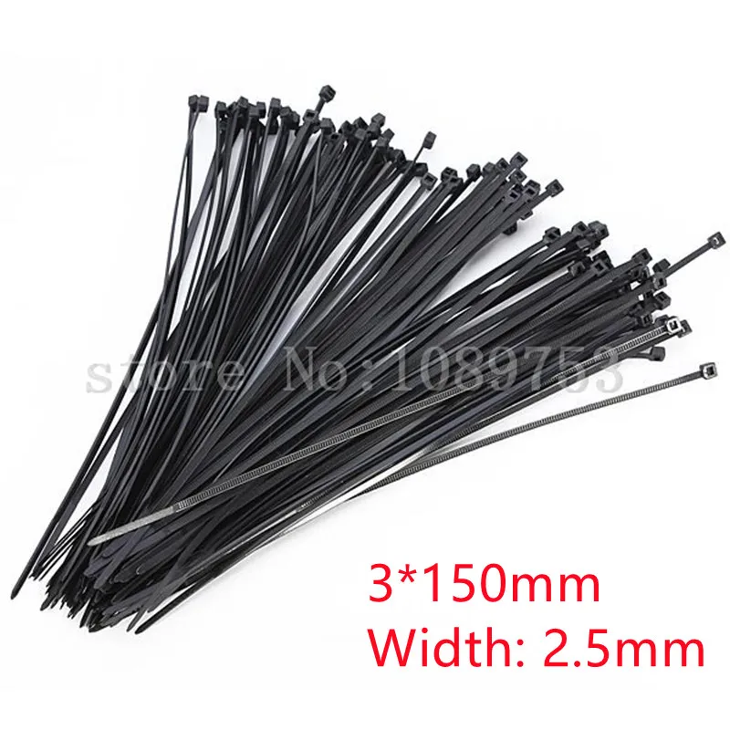 Bridas de nailon para cables, 3x1000mm de ancho y 150mm de Color negro, plástico autoblocante estándar de fábrica, bridas de alambre de alta calidad, 2,5 unids/paquete